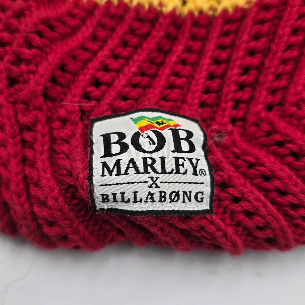 Bob Marley x Billabong Rasta Beanie Organic Cotton Striped Knit Hat One size
